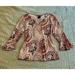 Vtg Early 2000s/y2k Brown Paisley Layered Chiffon Top Ruffle Sleeves Whimsygoth